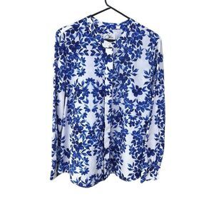 Olivia Culpo X LE TOTE Women M floral Blue Long Sleeve Blouse career button up